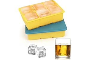 EISARO Ghiaccio Stampo XXL, 2 Pezzi Vassoio per Cubetti di Ghiaccio, Grande Stampi per Ghiaccio in Silicone con Coperchio per Whisky, Cocktail e Snack per bambini, blu e giallo