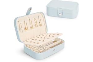 KUAIUP Jewellery Box, Small Travel Jewellery Boxes & PU Leather Jewellery Organiser for Rings Earrings Necklace Bracelets, Portable Jewelry Storage Case for Women Girls, Light Blue