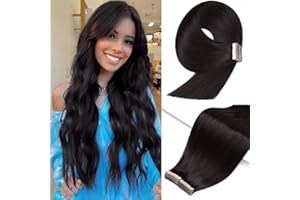 YDDM Extension Adhesive Cheveux Naturel 40pcs 50cm 100g Noir Naturel Adhesive Extension Cheveux Naturel Adhesif Extension Adhesive Tape In Hair Extensions Human Hair Extension(20Inch,1B#)