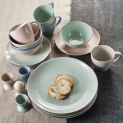Vancasso 20pcs Service de Table Complet Porcelaine Multicolore Glacé, 4 Assiettes Plates 11", 4 Plat Soucoupe 8", 4 Bols, 4 Mugs / Tasses à Café, 4 Coquetiers, Vaisselle Céramique Ensemble de Petit Déjeuner, Service pour 4 Personnes
