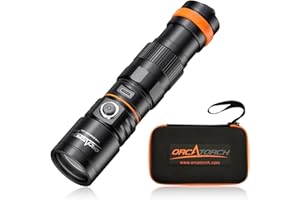 ORCATORCH DC710 Lampe de poche de plongée 3000 lumens, USB Type-C à charge directe avec faisceau étroit de 6°, étanche IP68, lampe de poche submersible de 150 m
