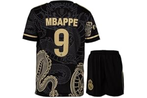 MAILLOT ENFANT R. Madrid #9 Mbappe Édition Spéciale Dragon Noir Maillot de Football pour Enfants Nouvelle Saison, Shorts, Tailles Jeune