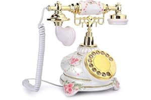 PUSOKEI Drehtelefon, Vintage Mobilteil Festnetztelefon Antikes Telefon Kabelgebundenes Retro Festnetztelefon für zu Hause, kann Wählscheiben erneut wählen und drehen
