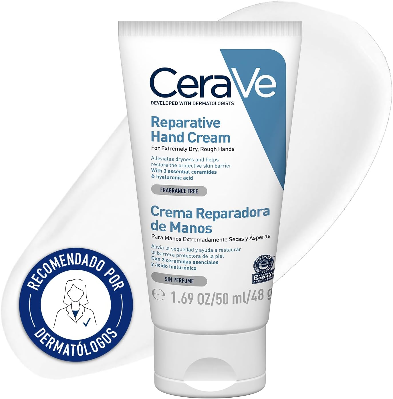 CeraVe Crema Reparadora de Manos, Para Manos Secas y Ásperas, Alivia la Sequedad y Restaura la Barrera Protectora de la Piel, Con 3 Ceramidas Esenciales y Ácido Hialurónico, 50ml