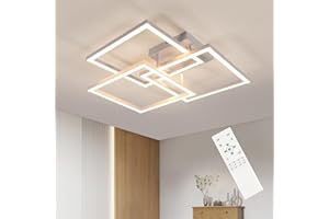 DELIPOP Plafoniera LED Soffitto Dimmerabile 62CM, 40W 4500LM Bianco Lampadario LED Soffitto Quadrata con Telecomando 3000K - 6500K, Lampadario Moderna per Soggiorno Camera da Letto Cucina