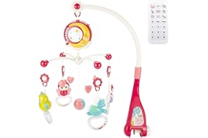 CALISTOUK Móvil Musical para Cuna de Bebé con Mando a Distancia Luz de Estrellas Campanilla Decoración Sonajero para Cama Juguete Proyector de Cuna para Bebés Recién Nacidos (rojo)