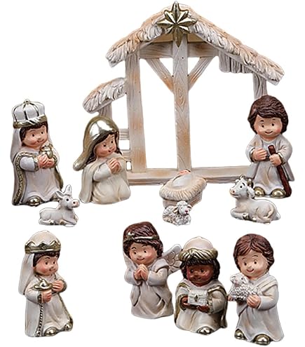 Figurines Naissance Bethléen En Résine - 8 Pièces Avec Portail - 6.5 Cm - Décoration De Noël - Set Crèche - 6