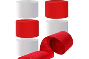 WE MOMENT ZONE Kreppbänder Weiß Rot 4.5 cm x 25 m 6 Rollen Krepppapier Party Crepe Streamer Luftschlangen Dekorationen Weiß Rot