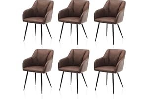 ‎TUKAILAI TUKAILAI Esszimmerstühle 6er Set aus Kunstleder,Küchenstuhl Polsterstuhl Armlehnstuhl mit Armlehnen,Rückenlehnen,weiche Sitzpolster,Metallbeinen,Modern Sessel für Küche Esszimmer Wohnzimmer,Braun
