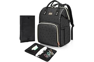 Lekespring Baby Wickelrucksack Wickeltasche Groß mit Baby Windeltasche, Faltbare Wickelunterlage und Kinderwagengurten,Wasserdichter Diaper Bag Babytasche Kliniktasche Baby Diaper Bag, Schwarz-03