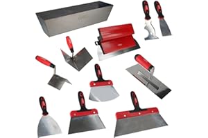 OXEO Kit outils plâtrier - 11 outils - Acier inoxydable - idéal bande à joint - Bac - Couteaux - Platoir - Spatules -Truelles d'angle