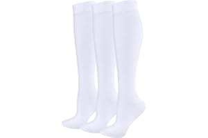 YUEDGE 3 Pairs Women's Compression Socks Knee high Flight Socks Black White Long Sports Socks for Ladies Size 4-7/6-10