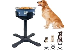 TOURKING Adjustable Elevated Dog Bowl, Height Adjustable Non-Slip Raised Dog Bowl with 3 Heights and Tilted Feeding Stand Compatible with Various Dog Bowls for Medium Large Breed (Bowl Include)