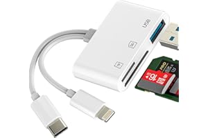 HOYULLI Lector Tarjetas USB C Lightning a SD(3en2)USB OTG Cable 3.0 Adaptador Micro SD TF Card Reader para iPhone 16 15 14 13 Pro Max Tipo C Adapter para Apple para iPad Compatible Con Samsung Android Cámara