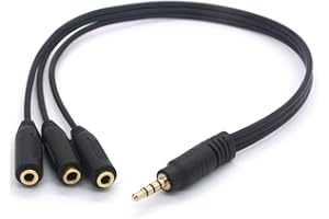 HUHANGGOD Tomost 3-drożny rozdzielacz słuchawek 3,5 mm pozłacany 3,5 mm TRRS męski na 3 x 3,5 mm TRRS żeński kabel 4-biegunowy 1/20.3 cm męski na 3 złącza żeńskie