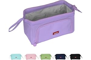 Shpucise Large Pencil Cases for Girls, Big Capacity Pencil Pouch for Women, Handheld Pen Bag Stationery Organizer Office Makeup Bag School Pen Case for Teenage Girls Boys Men Women Adult (Purple)