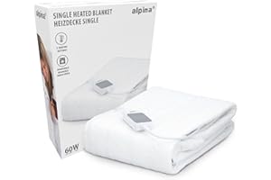 alpina Heizdecke - Wärmedecke 80 x 150CM - Wärmeunterbett 60W - Beheizbare Decke mit 3 Wärme-Einstellungen - Maschinenwaschbar im Wollprogramm - Schutzklasse II - Polyester - Weiß
