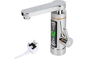 EUNEWR Electric Instant Heater Tap,Electric Instant Heater Faucet,360° Rotatable Stainless Hot Water Kitchen Tap with LED Temperature Digital Display,British Plug