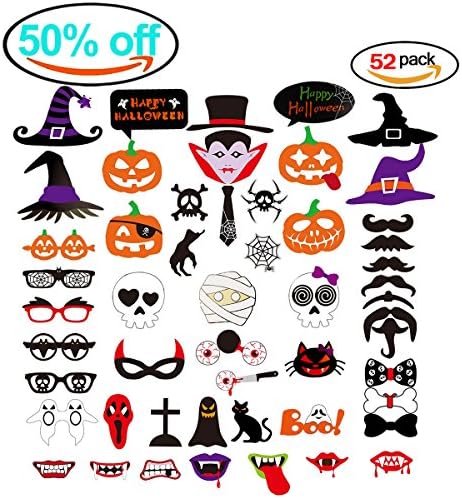 Halloween Masks 52 Pieces Halloween Accessories Pumpkin Hat Take Pictures Birthday Christmas Selfies Whiskers Caps Goggles