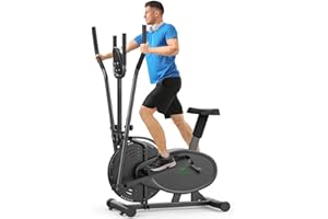 Neezee Ellittiche Per La Casa - 2 IN 1 Cyclette Per Cross Trainer Con Sedile, Monitor LCD Intelligente, Resistenza Regolabile, Allenamento Migliorato Per Tutto Il Corpo, Fino a 120 KG