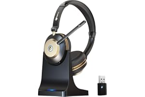 Earbay Kabelloses Headset, Bluetooth Headset mit Mikrofon Rauschunterdrückung & USB-Dongle,Kabellose mit Mikrofon Stummschaltung & Ladestation für PC/Büro/Zoom/Call Center/Laptop