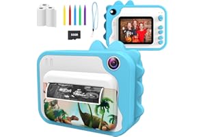 Ushining Sofortbildkamera für Kinder, Kinderkamera DigitalKamera für Kinder, 1080P HD Videokamera mit 2,4 Zoll IPS Bildschirm 32 GB Micro SD-Karte und 3 Rollen Druckpapier, Geschenk für Kinder (Blau)