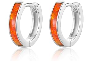 CERSLIMO Boucles d'oreilles créoles en opale orange/blanc/bleu/rose - En argent 925 - 10 mm - Cadeau pour femme et fille