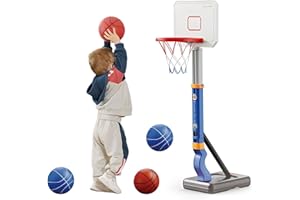 UNCLE YANG Kinder Basketballkorb mit Ständer - Höhenverstellbar von 75 bis 138cm, Tragbarer Indoor Outdoor Basketballkorb für Jungen Mädchen ab 3 Jahren - Gartenspielzeug & Spielzeug ab 3 4 5 Jahre