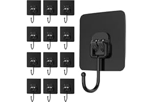 MOSTFUN 12 sztuk samoprzylepnych haczyków, czarne, 30 kg (maks.), samoprzylepne, bardzo mocne, wodoodporne i bezśladowe, samoprzylepne haczyki ścienne do kuchni, łazienki, do zawieszenia na ścianie i