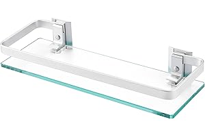 KES Estanteria Cristal Baño Estante Baño Vidrio Templado 8mm Baldas Estanteria Ducha Aluminio Plata, A4126A