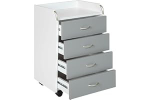 Inter Link - Pedestal rodante con cajones - Pedestal de escritorio independiente - Mueble rodante Cajonera 4 Blanco y Gris - Printi