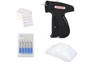 AHMISTOOL Label Stitch Gun, Clothing Tag Gun with 5 Replacement Needles + 1000 Tag Barb + 50 Price Labels, Brand Labels, Price Tags, Suitable for Various Clothing and Hat Label Attacher Gun (Black)