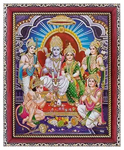 Koshtak shri Ram darbar/ram sita with laxman and Hanuman ji Giving Blessing Photo Frame for Wall Hanging/Gift/Temple/puja Room/Home Decor Golden Frame with Unbreakable Acrylic Glass for Worship
