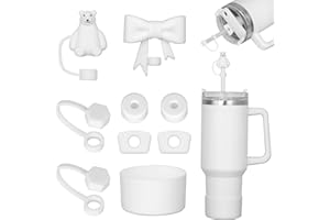 FOSFUKEER Zestaw akcesoriów do kubków Stanley, 6 szczelnych zatyczek silikonowych, 2 pokrywki z otworem na słomki, 1 silikonowe etui na kubki o pojemności 1,2 l i 850 ml (bez kubków), matowa biel