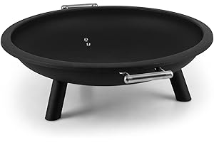 blumfeldt Trino Black Line - Brasero pour Jardin ou terrasse, 80cm Ø, métal Laque, résistante au feu et aux intempéries, poignées, adapté pour Le Bois, Le Charbon et Le Charbon de Bois, Noir