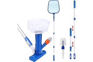 BERELIN Pool Bodensauger Set, Tragbarer Jet Vacuum Head Pool Staubsauger mit Teleskopstange, Pool Reinigungsset mit Scheuerbürste und Skimmernetz für Schwimmbadreinigung Blätter Schmutz Sand Schlamm