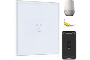 BSEED WiFi Touch Switch White,1 Gang 1 Way Smart Light Switch Compatible with Alexa and Google Home,with Smart Life Remote Control(No Hub Required)-No Need Neutral Wire