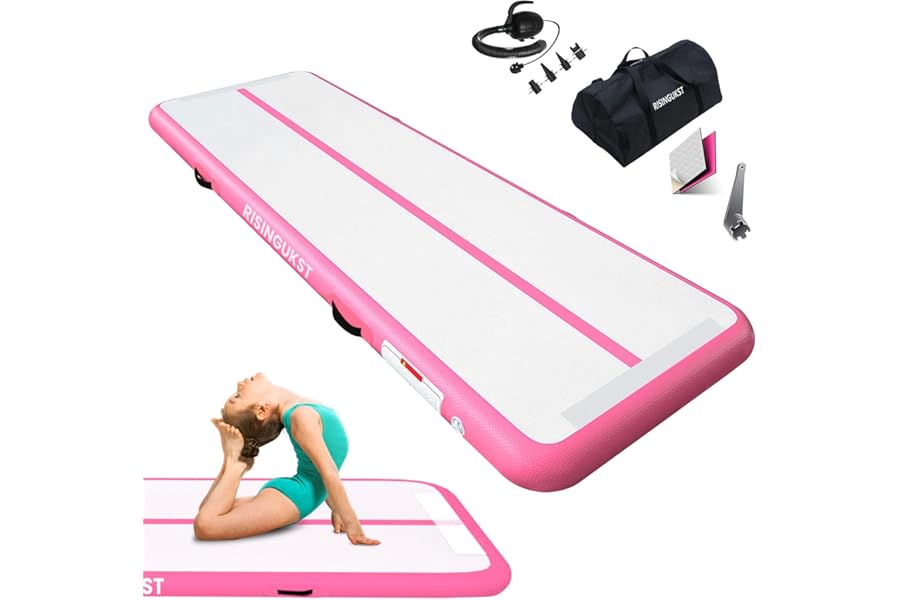 RISINGUKST Air Gymnastics Track Tumbling Mat Inflatable, 6.6ft 10ft 13ft 16ft 20ft Training Mats 4/6/8 Inch Thickness