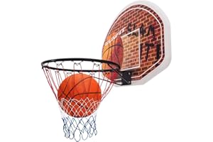 SPOTRAVEL Wall Mounted Basketball Hoop, Hanging Basket with Net, Indoor Outdoor Basketball Backboard Set for for Kids & Adults