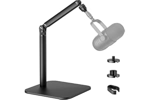 POLESTO Supporto Microfono da Tavolo, Braccio Regolabile con Adattatori 1/4"-3/8"-5/8" per Blue Yeti, Fifine, HyperX, Webcam e Fotocamere - Ideale per Registrazione, Podcast e Streaming