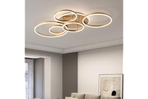 MINIFAIR Dimmbare Led Deckenleuchte,116Cm Unterputz-Wohnzimmerlampe,108 W,6400 Lm,Deckenleuchte Mit Fernbedienung,6-Ring-Kronleuchter FüR Wohnzimmer, Schlafzimmer,Esszimmer, 3000–6000 K,Deckenlampe Gold,