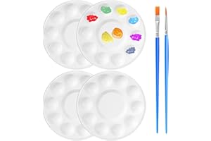 JIEGUANG Palettes de Peinture en Plastique, 4 Pièce Palette de Peinture d'art, Palette Ronde avec 2 Pièce Pinceau de Peinture à l'huile pour Aquarelle, Gouache, Acrylique, Peinture à l'huile