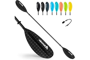 Abahub Remo Kayak Carbono 230 cm/Ajustable 220cm a 240cm Pala de Kayak con Línea Pala de Kayak de Bote de Remos, Varilla de Carbono Hoja de Plástico Negro/Blanco/Azul/Verde/Naranja/Amarillo/Turquesa