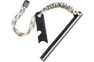 BUBUNY Feuerstahl XXL Feuerstarter Outdoor für extrem Starke Funkenflug mit 13cm Länge und 1,3cm Durchmesser Feuerstein für Survival Bushcraft Outdoor mit geflochtenem Paracord-Griff