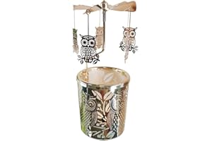 kingnero carousel candle rotating Rotary Candle Holder Spinning windmill tealight Candlestick for home Decor gifts (Gold owl)