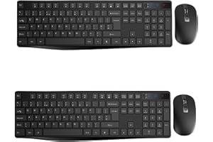 LIONSING Wireless Keyboard and Mouse Set, Full Size Wireless Keyboard Ergonomic Design & Quiet USB Cordless Mouse Combo UK Layout, 12 Multimedia Shortcuts for Windows Computer PC Laptop Desktop,Black,2 PACKS