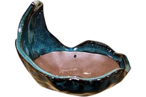 Genki-Bonsai Bonsaischale Kuramaschale (Mondschale) glasiert grün-blau, L 12 cm x B 10 cm x H 9 cm + passende Abdecknetze