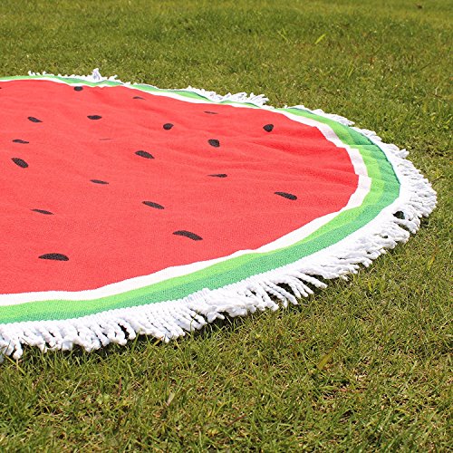 szjh Mikrofaser groß rund Strand Decke mit Quasten Ultra Soft Super Wasser absorbierenden Mehrzweck-Handtuch 149,9 cm über & #-, Beach Werfen, indische Mandala Tapisserie, Yoga Mat, Picknick, Tisch Überwurf, Mikrofaser, wassermelone, 150cm*150cm - 5