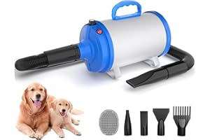 Blanlody Dog Hair Dryer Blaster 3200W/4.5HP Pet Grooming Hair Dryer Low Noise Temperature Heater with 5 Different Nozzles and Pet Grooming Brush
