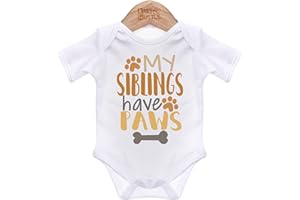 ART HUSTLE - My Siblings Have Paws Baby Grow for Baby Girl or Boy, Cute and Comfortable Baby Vests, Made of Premium Ring-Spun Cotton, Machine-Washable Baby Clothing, White